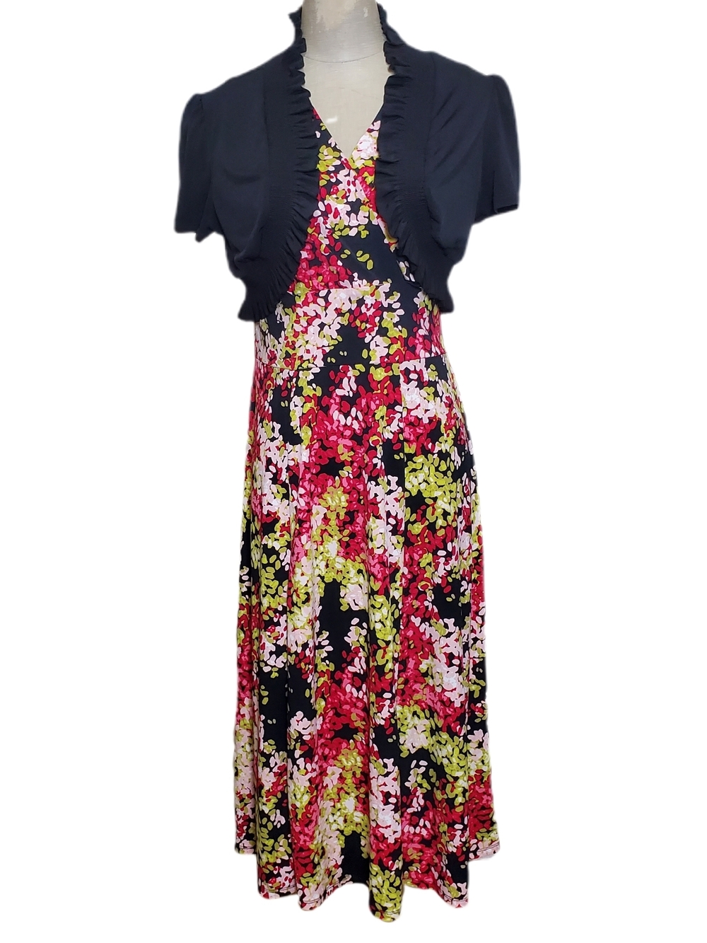 East 5th 2 Piece Set Floral V-Neck Sleeveless A-Line Dress With Blazer Sz SP